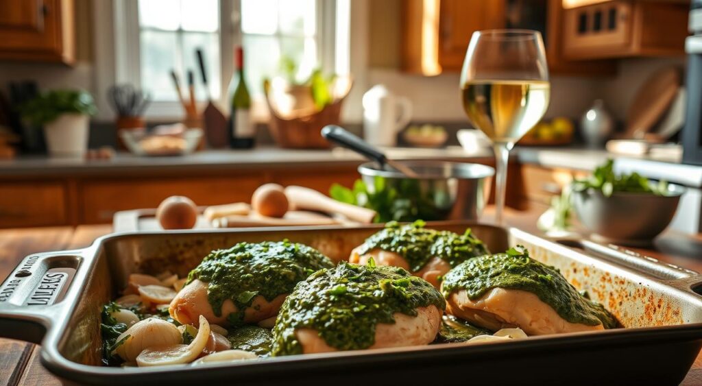 Salsa Verde Chicken Bake cooking method