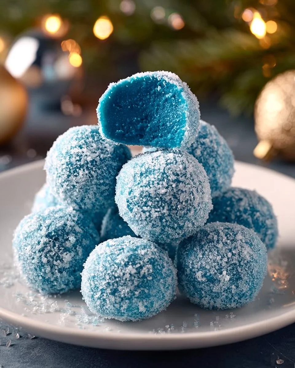 Delicious Blue Christmas Truffles decorated for holiday celebrations.