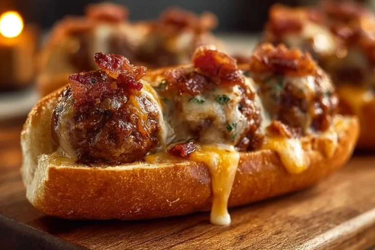 Bourbon BBQ Bacon Cheeseburger Meatballs served on a platter with garnishes