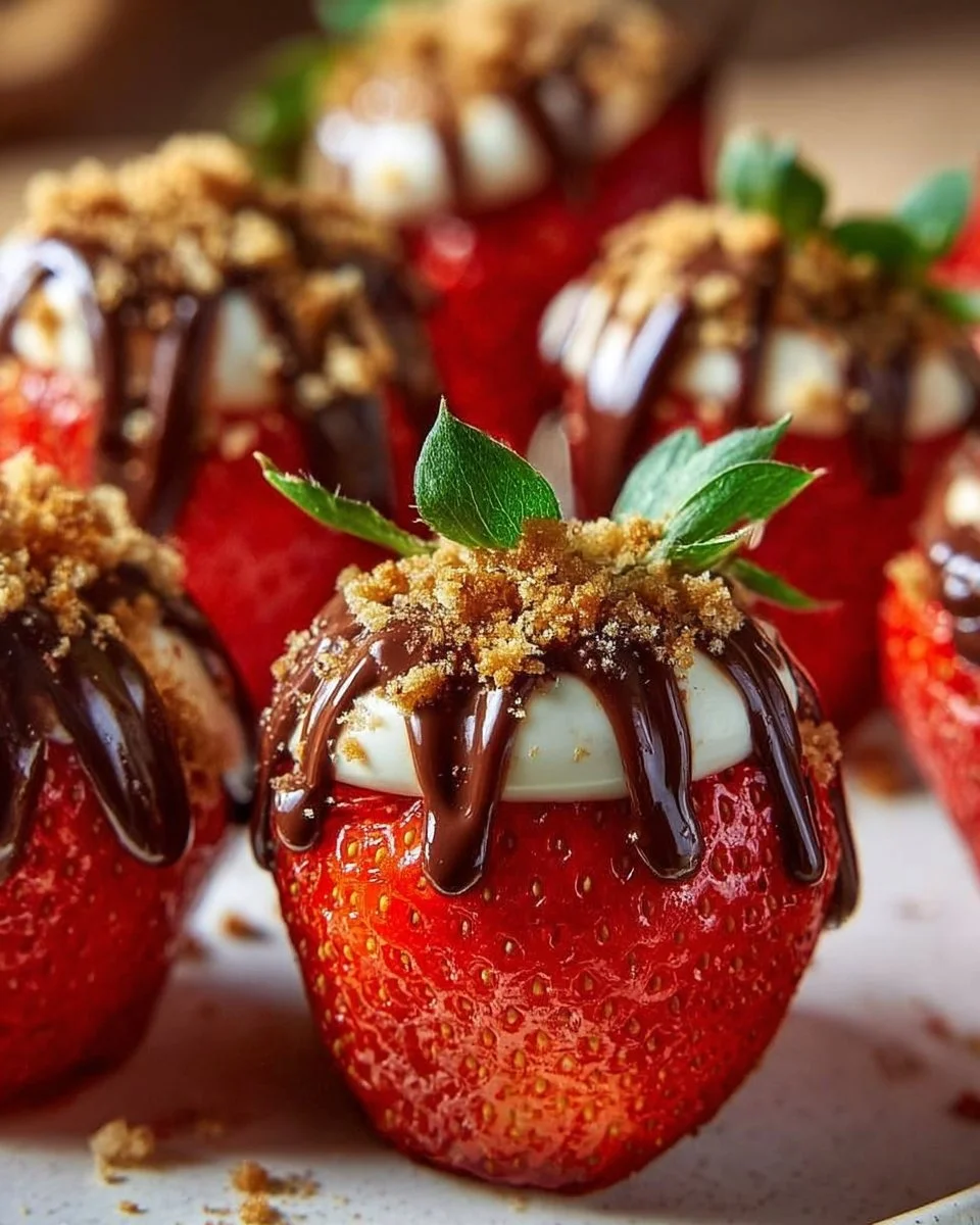 Cheesecake stuffed strawberries topped with whipped cream