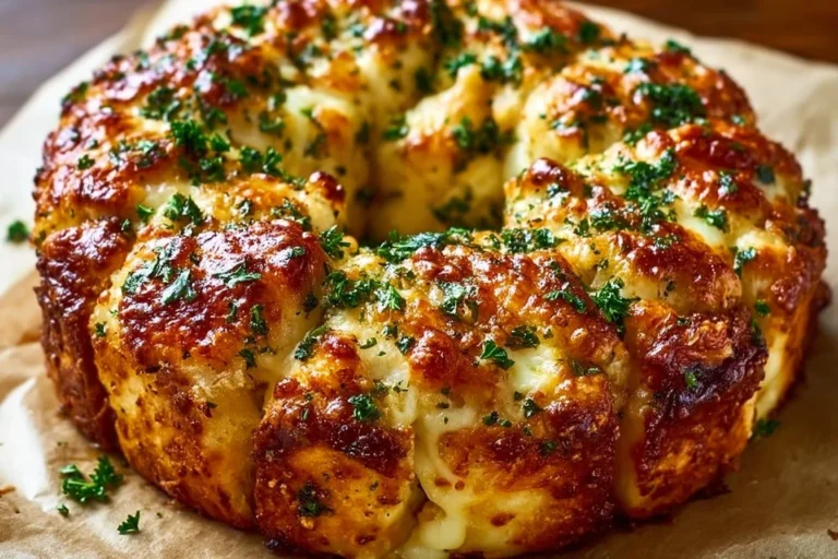 Savory Chicken Alfredo Monkey Bread baked and ready to serve.