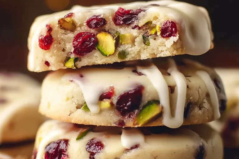 Cranberry Pistachio Shortbread Cookies on a decorative plate