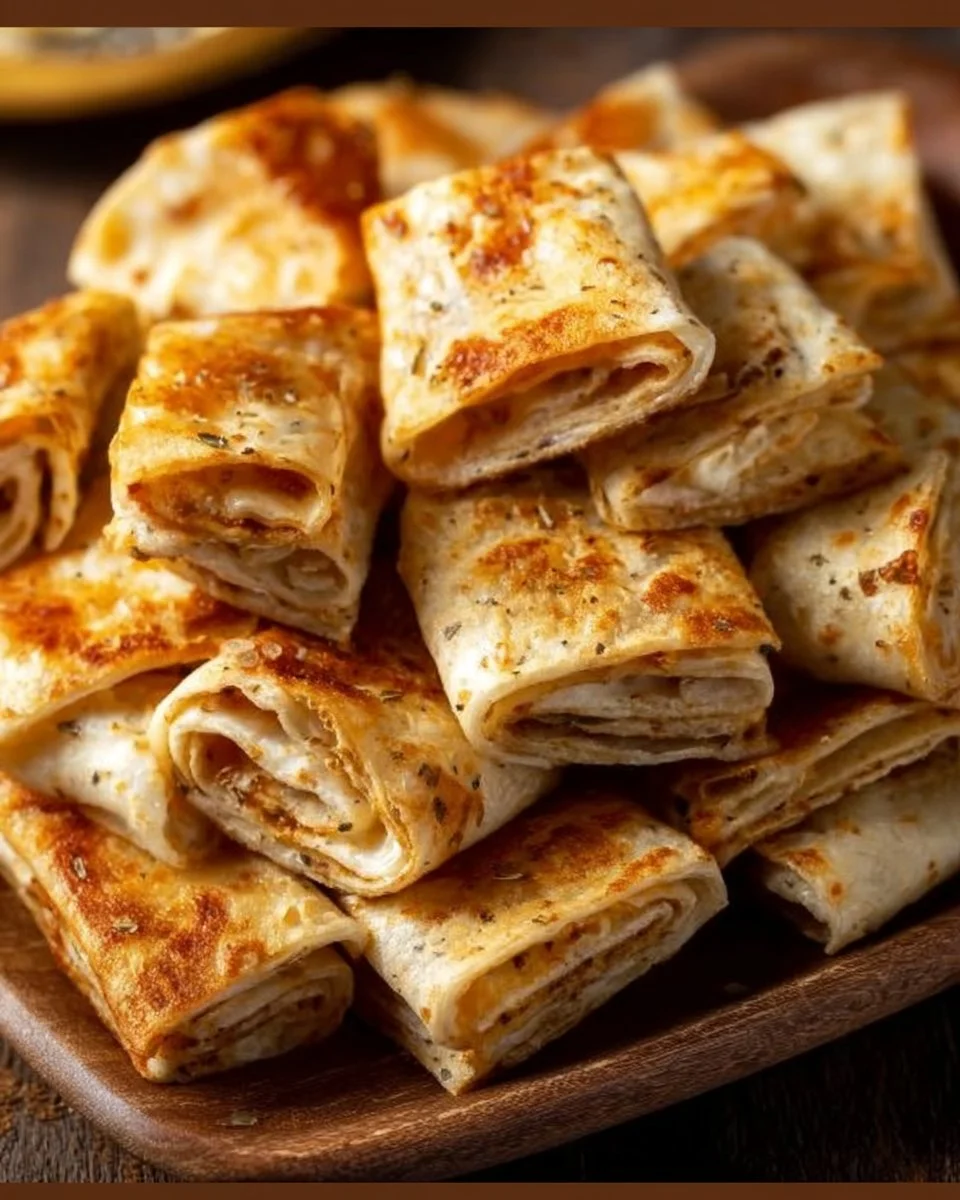 Plate of creamy cheese-filled tortilla bites topped with herbs.