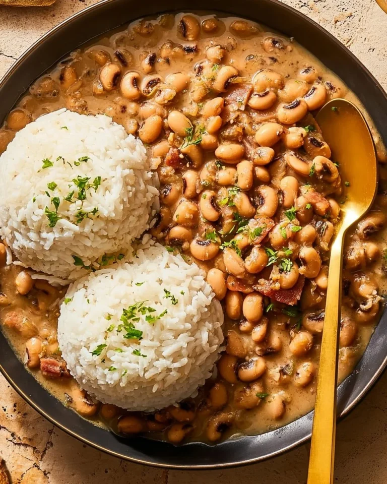 Creamy Southern black-eyed peas served in a bowl with herbs and spices.