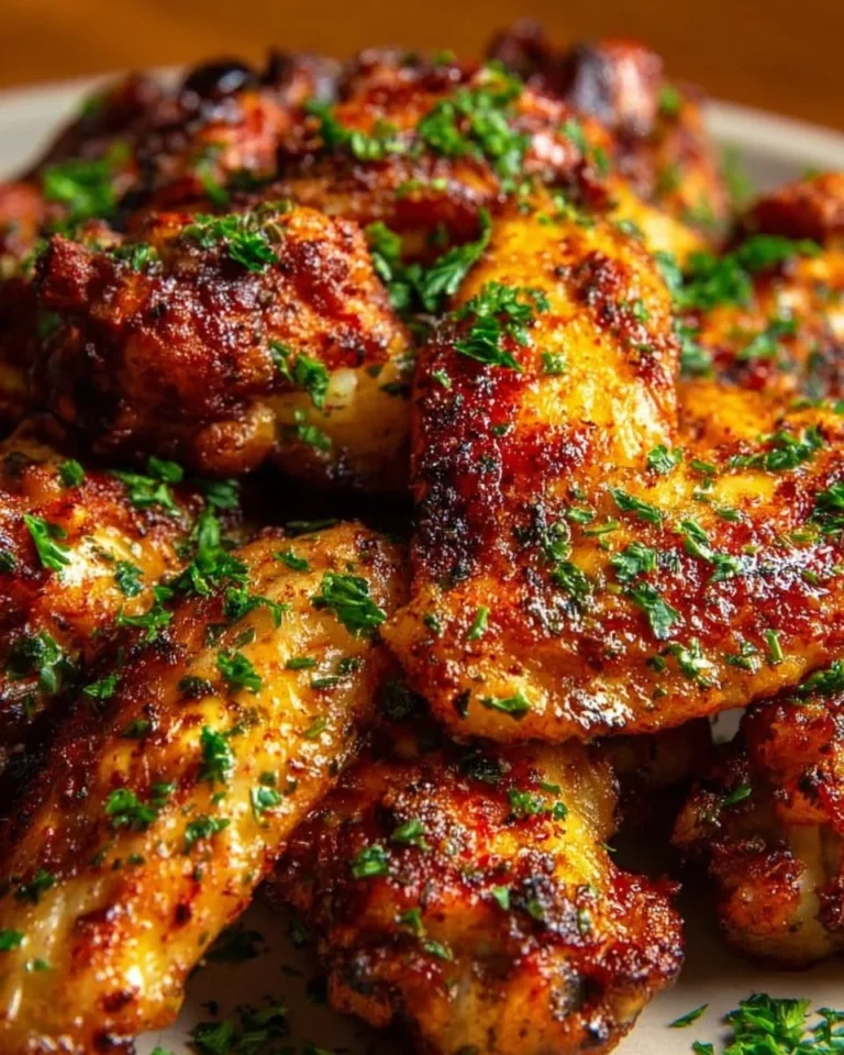 Plate of crispy Cajun garlic chicken wings garnished with herbs