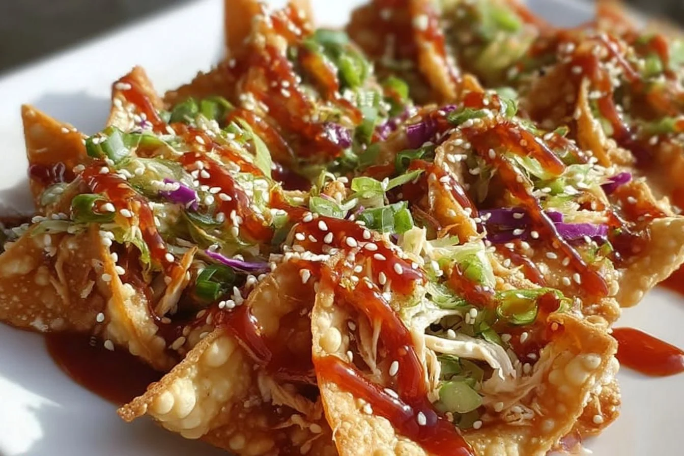 Crispy Chicken Wonton Tacos served with fresh toppings and sauces