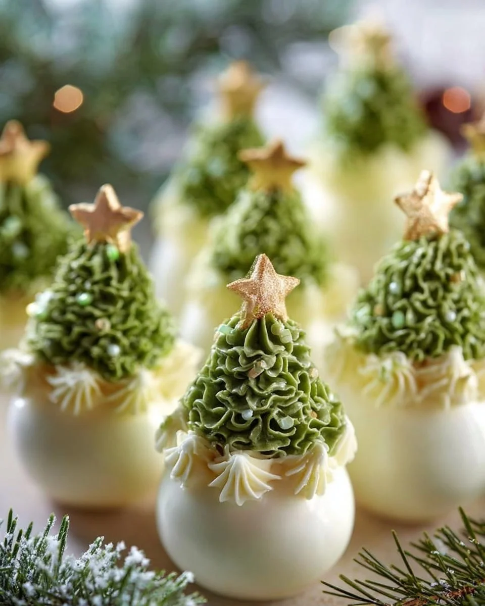 Festive deviled egg Christmas tree appetizer for holiday celebrations