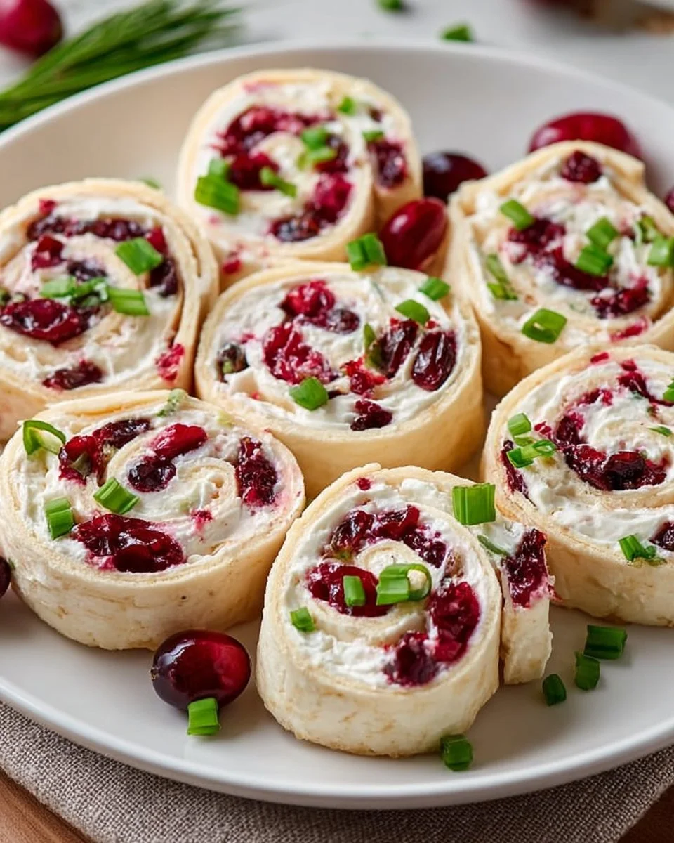 Delicious festive Christmas Cranberry Roll Ups served on a holiday table.