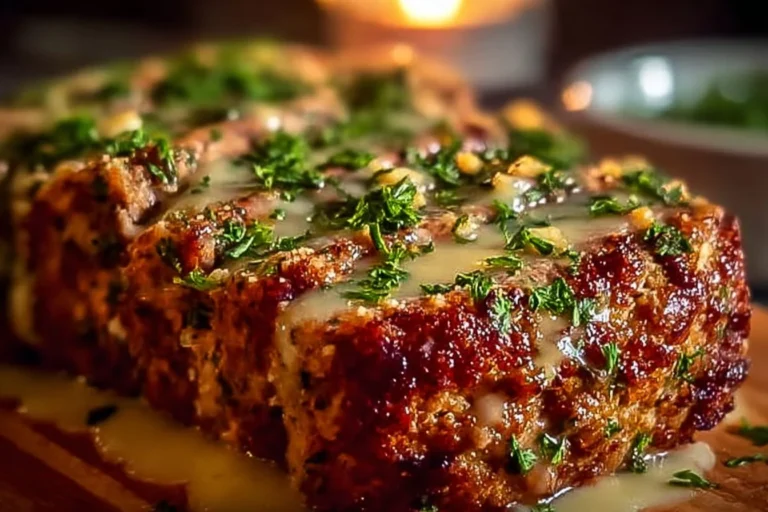 Delicious Garlic Parmesan Chicken Meatloaf fresh out of the oven