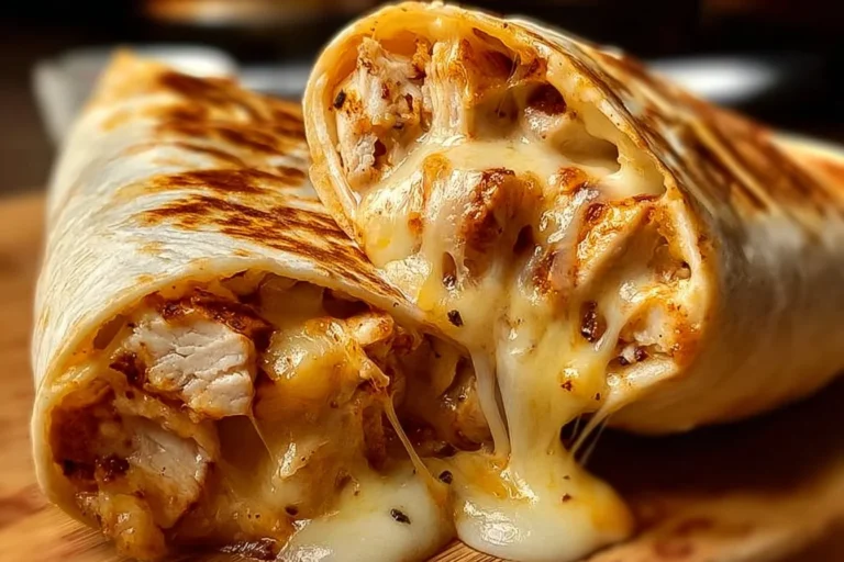 Delicious cheesy garlic chicken wraps on a plate, ready to be enjoyed.