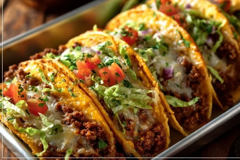 Oven-baked cheesy tacos topped with fresh ingredients and melted cheese