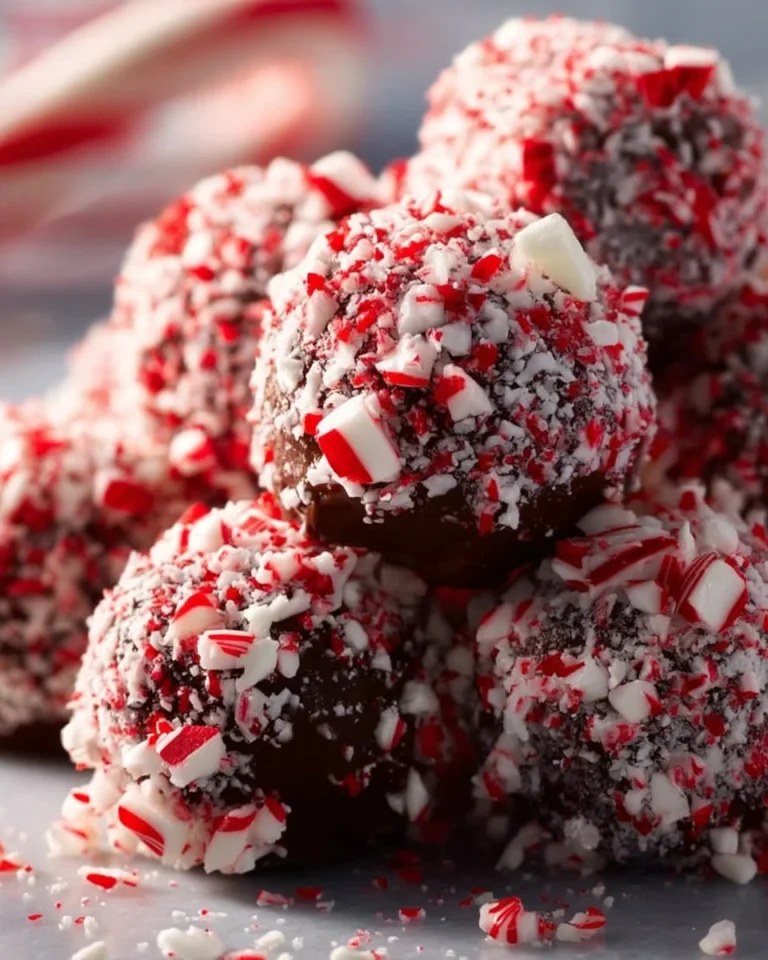 Delicious peppermint truffles topped with chocolate and crushed candy canes