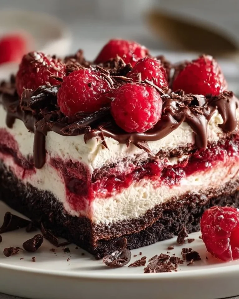 Decadent Raspberry Chocolate Lasagna layered with rich chocolate and raspberries