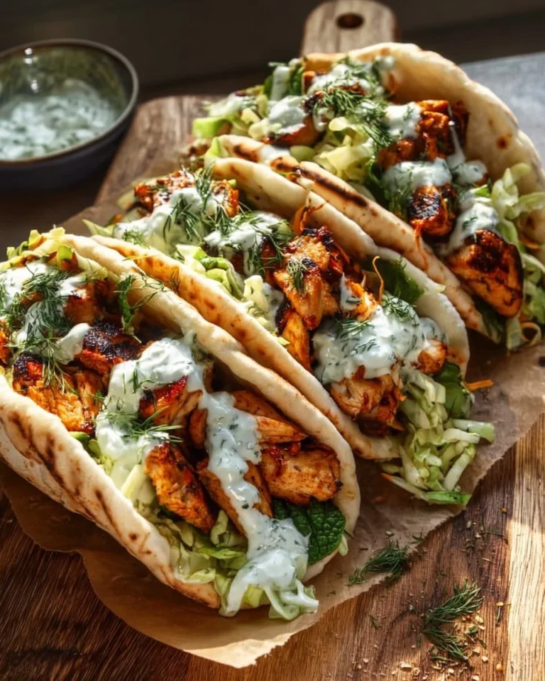 Delicious sheet pan chicken pitas drizzled with herby ranch dressing