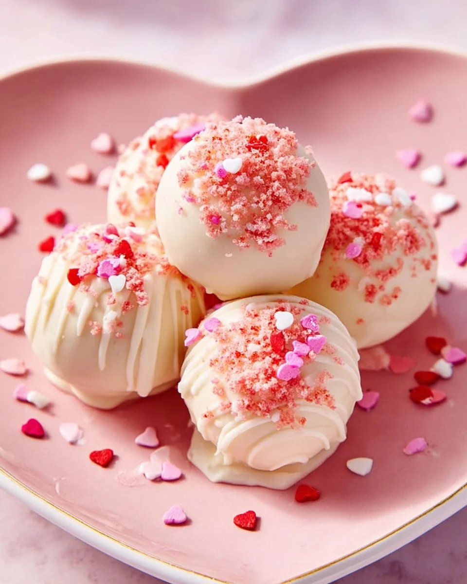 Delicious strawberry cake truffles displayed on a beautiful plate