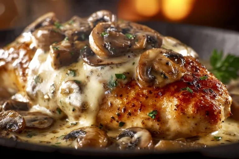 Delicious Texas Roadhouse Smothered Chicken topped with savory sauce and sides.