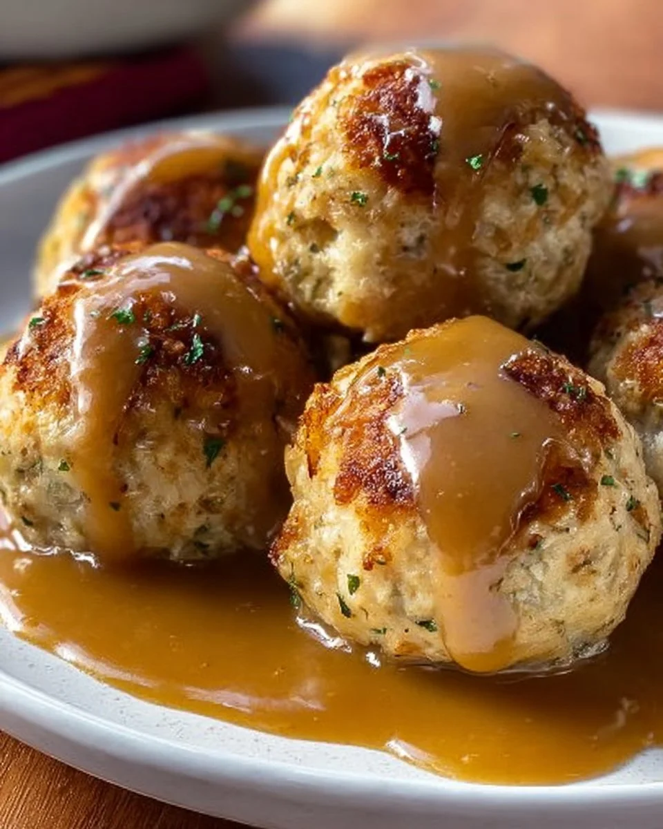 Delicious leftover stuffing balls made from Thanksgiving leftovers