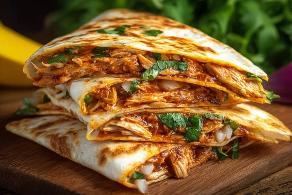 Delicious BBQ chicken quesadillas with melted cheese and smoky flavor
