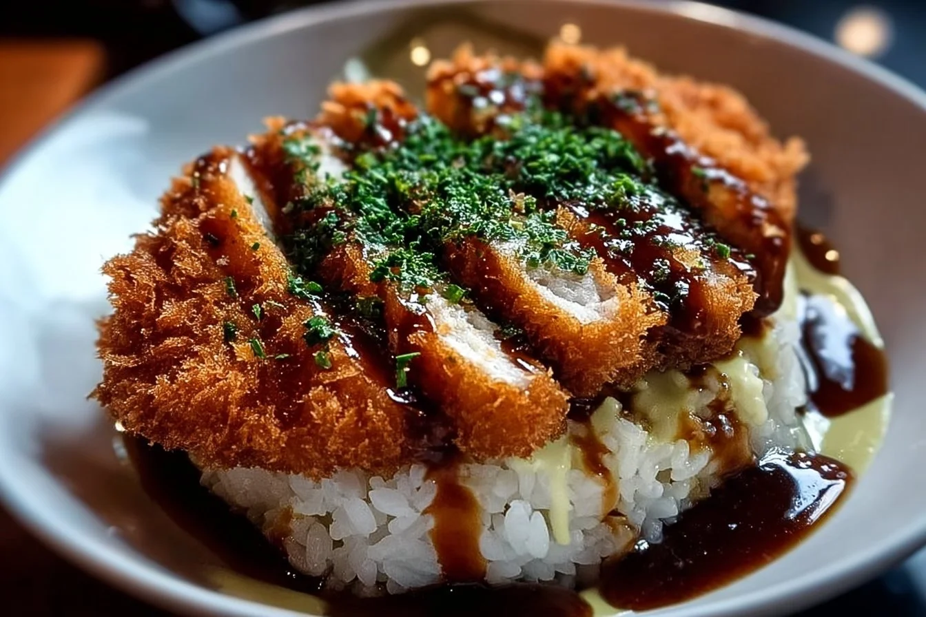 Crispy Japanese Katsu Bowl topped with fresh ingredients and served elegantly