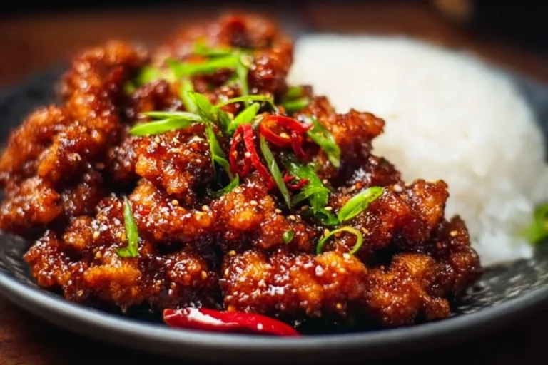 Delicious Dragon Chicken recipe garnished with vegetables