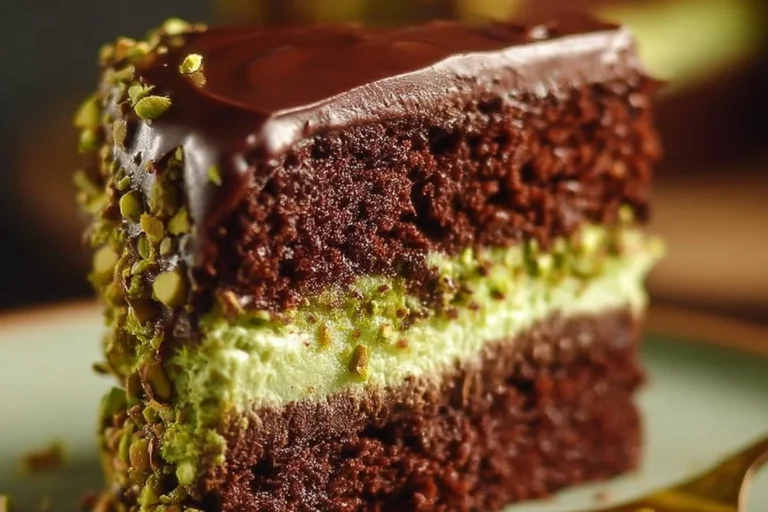 Delicious Dubai chocolate pistachio cake with rich chocolate and pistachio toppings