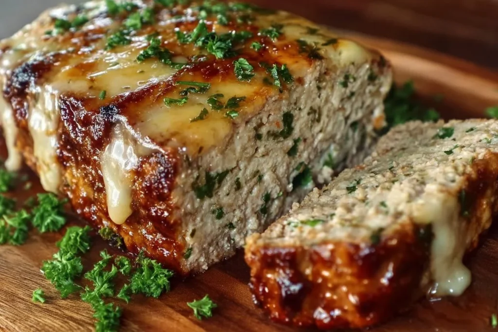 Garlic Parmesan Chicken Meatloaf served with herbs and spices