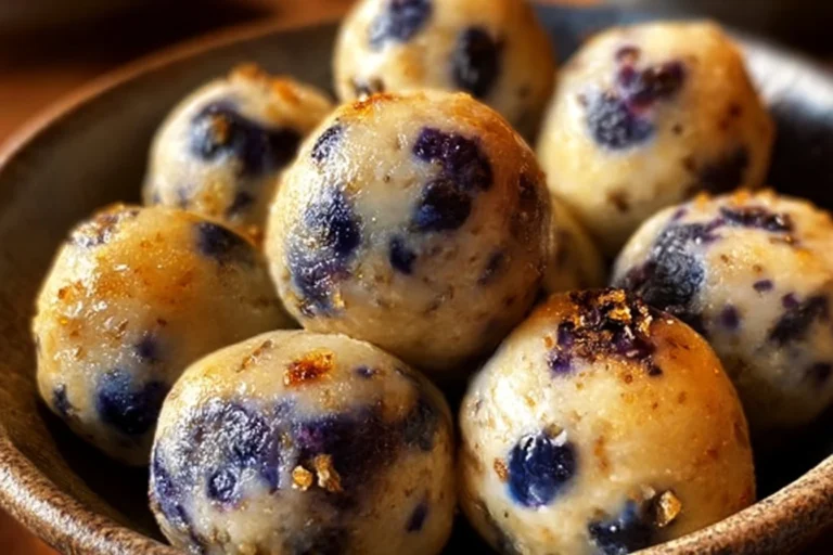 Lemon Blueberry Cottage Cheese Protein Bites stacked on a plate