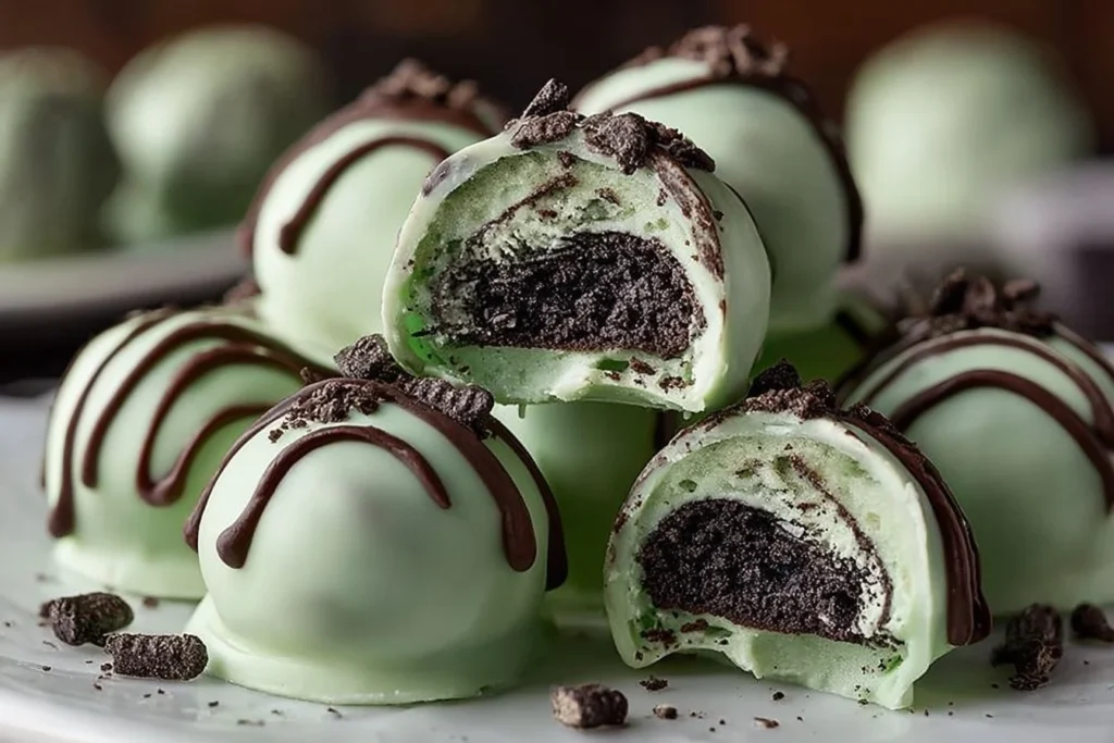 Mint Oreo Truffles made with crushed Oreos and a rich mint chocolate coating