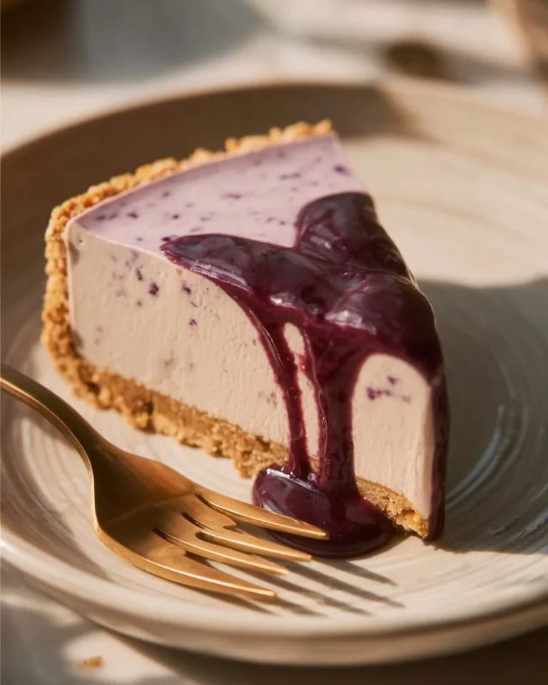 Delicious Mulberry and Earl Grey Cheesecake slice garnished with fresh mulberries