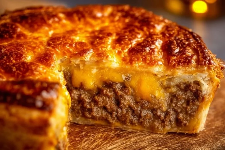 One Pan Cheeseburger Pie Dinner with ground beef, cheese, and crust