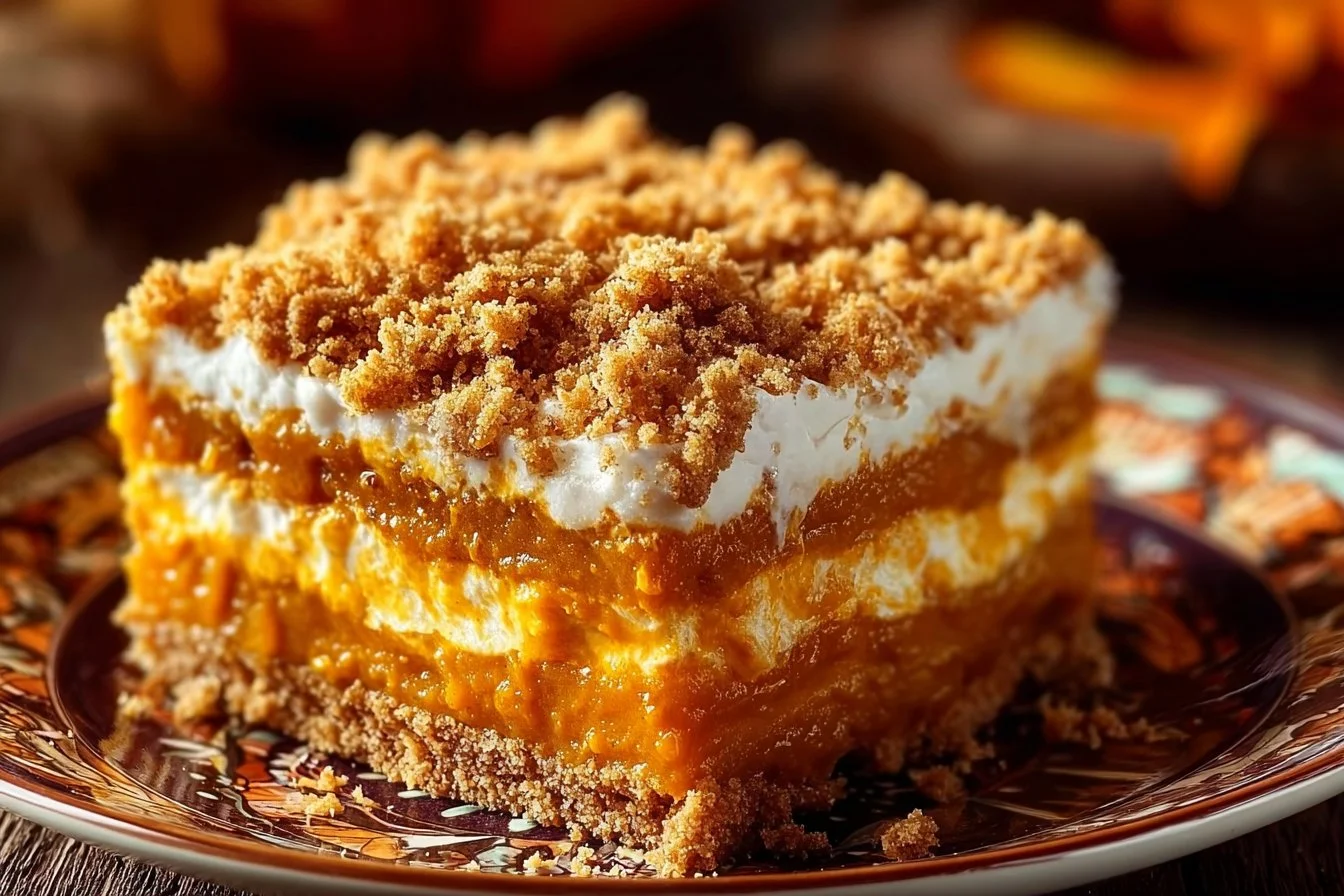 Delicious Pumpkin Better Than Sex Cake topped with whipped cream and spices