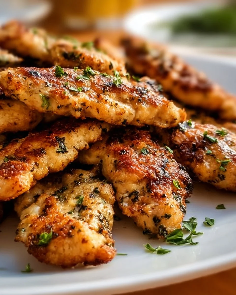 Delicious quick Mediterranean chicken tenders served with vegetables.