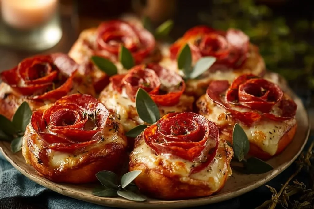 Romantic heart-shaped pizza roses for Valentine's Day