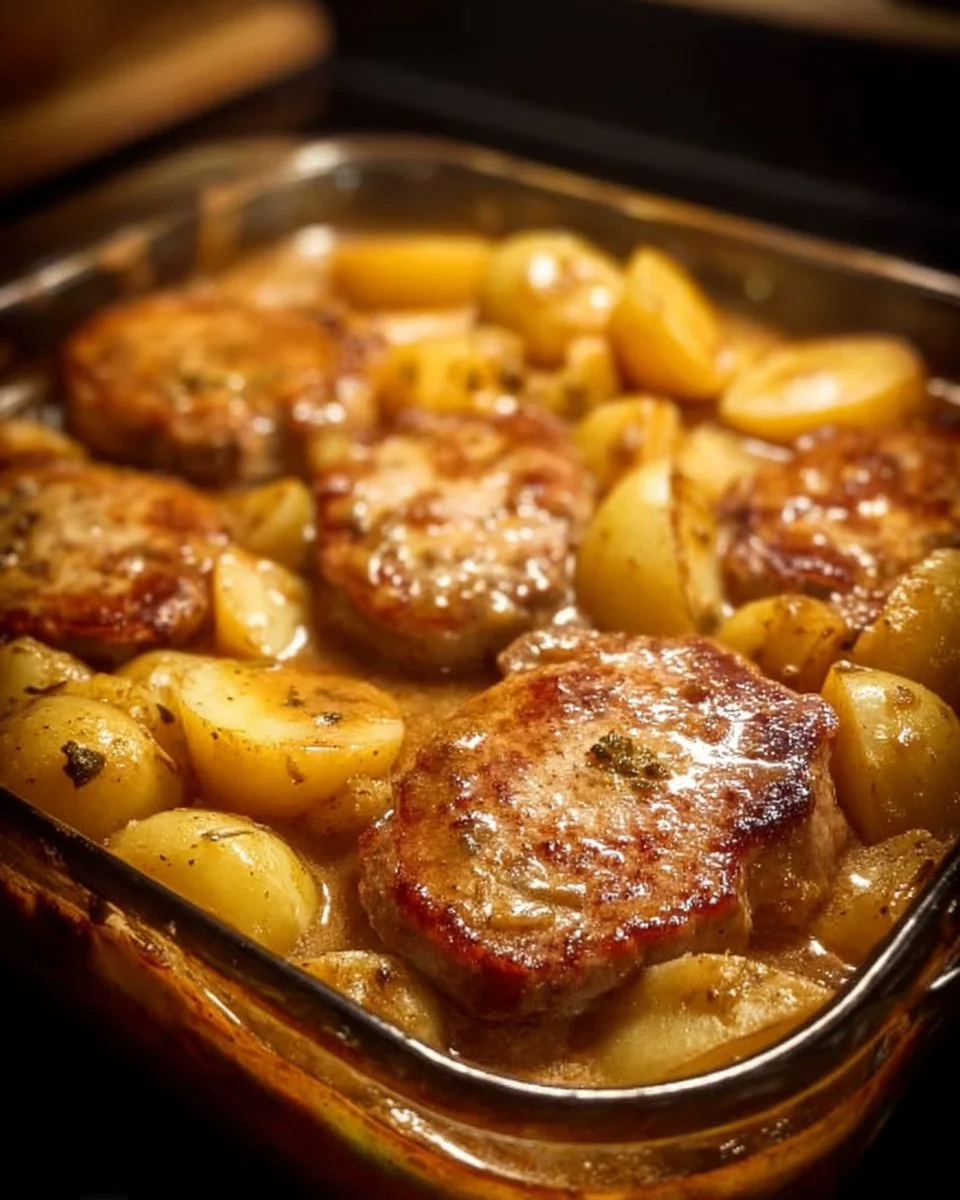 Royal Smothered Pork Chops served with creamy potatoes in rich gravy.