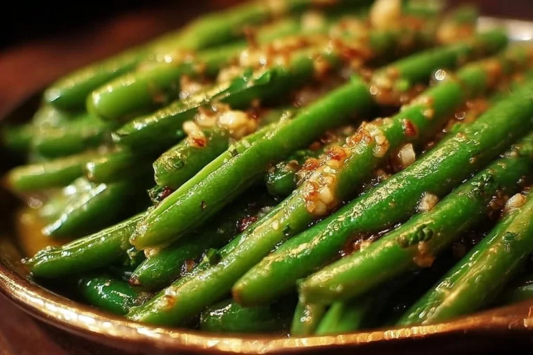 Savory garlic butter green beans served as a delicious and simple side dish