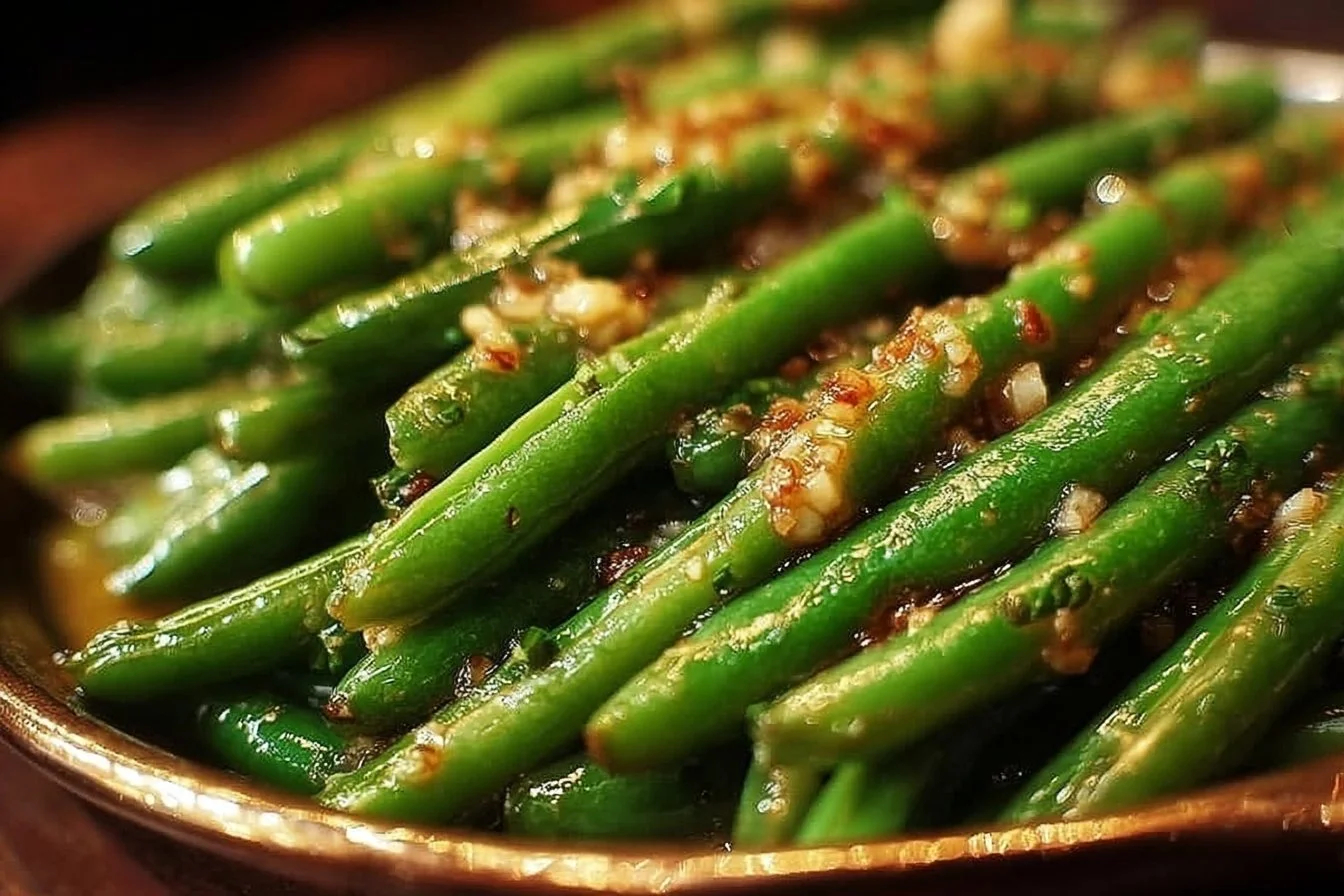 Savory garlic butter green beans served as a delicious and simple side dish