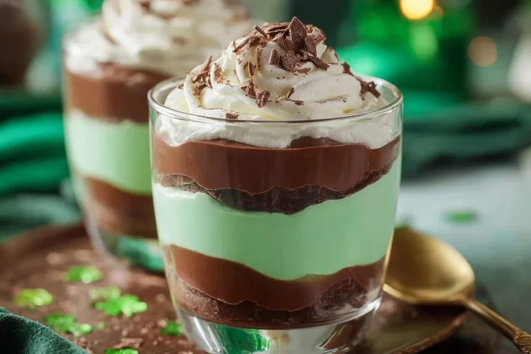 St. Patrick's Day green shake pudding cups in festive serving dishes