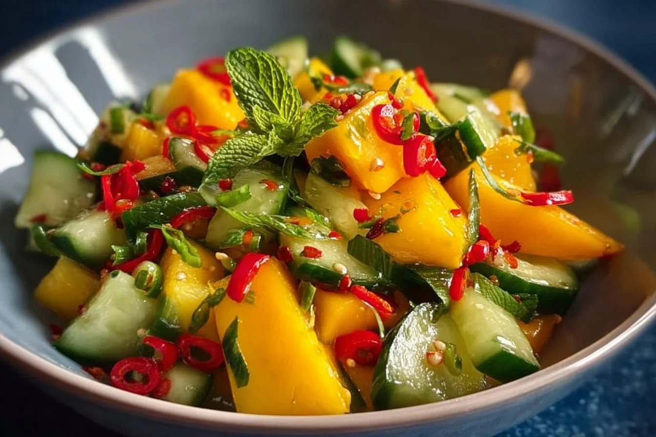 Thai Mango Cucumber Salad with fresh ingredients and vibrant colors