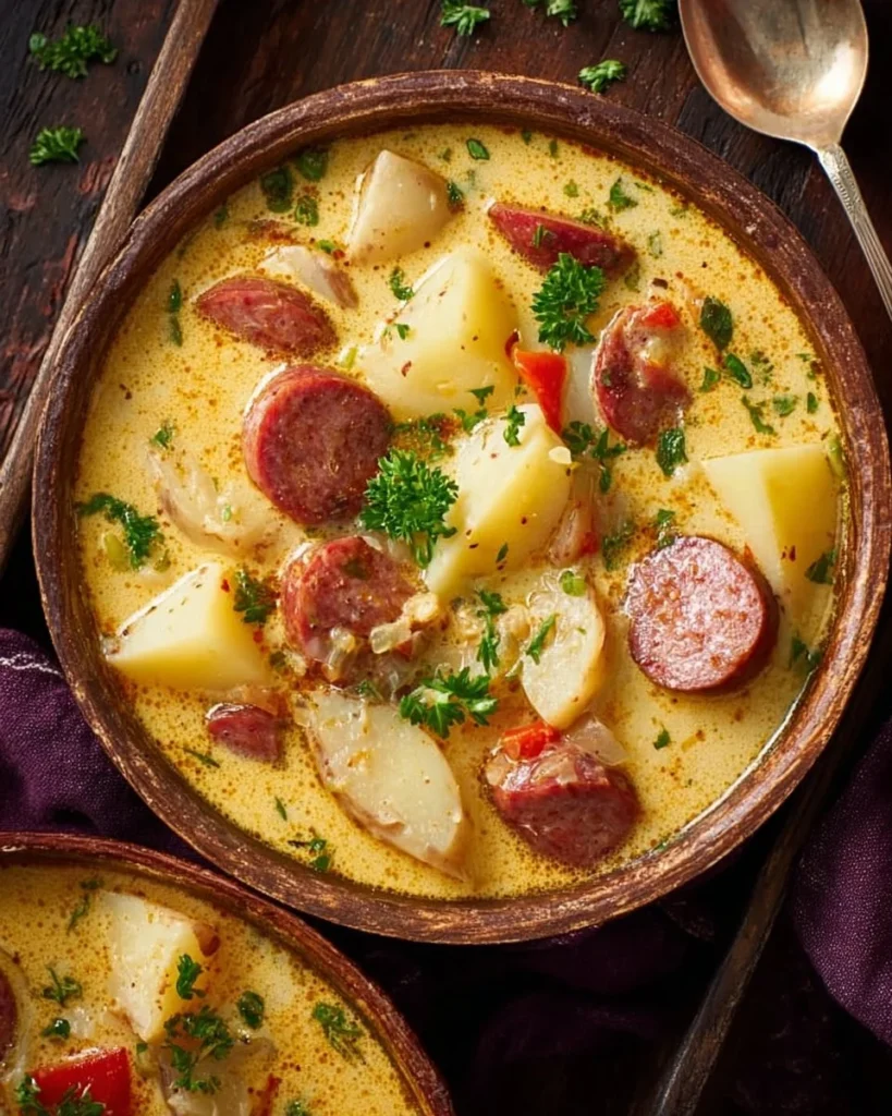 A bowl of hearty Cajun Potato Soup garnished with green onions.