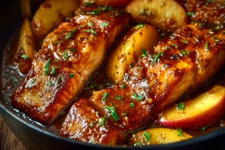 Christmas baked salmon with honey butter glaze, an elegant holiday dish.