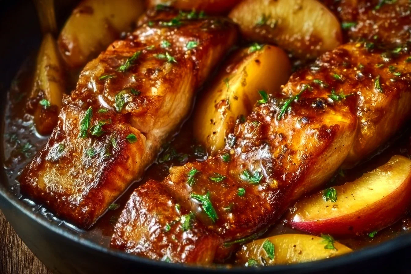 Christmas baked salmon with honey butter glaze, an elegant holiday dish.