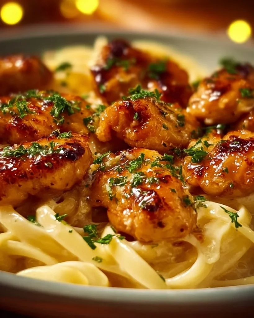 Creamy garlic parmesan chicken served on a plate with herbs and spices
