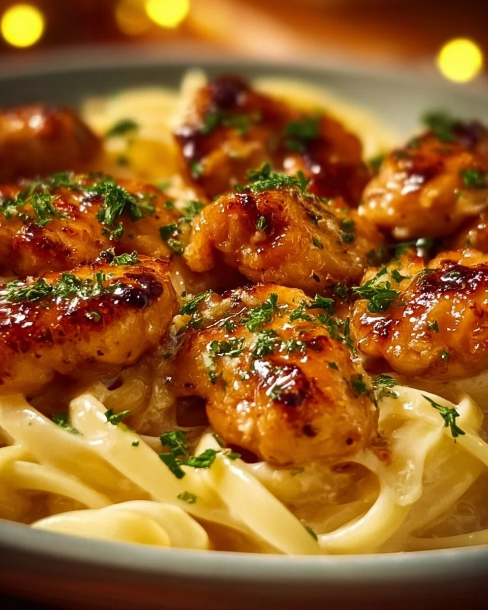 Creamy garlic parmesan chicken served on a plate with herbs and spices