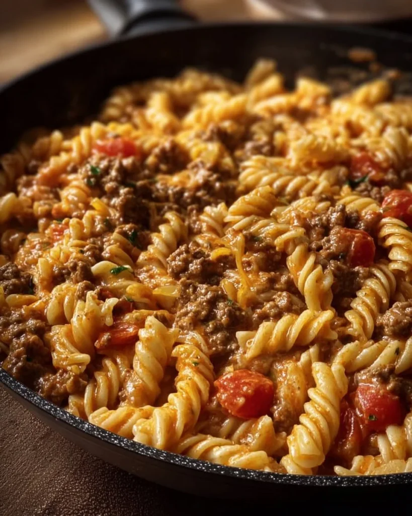 Creamy Rotel pasta dish with cheese and spices