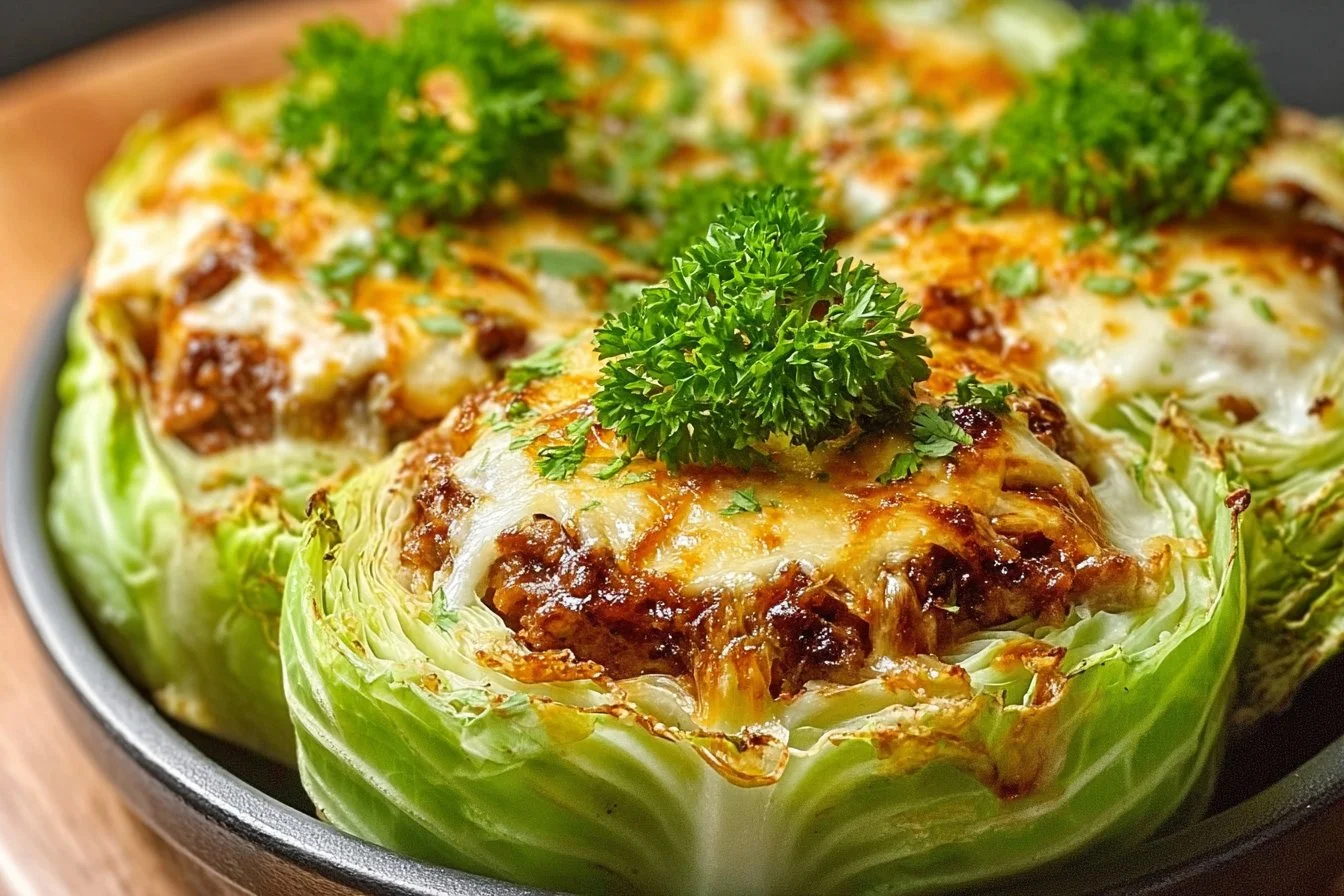 Crispy cabbage burger bake served on a plate, healthy and delicious meal option.