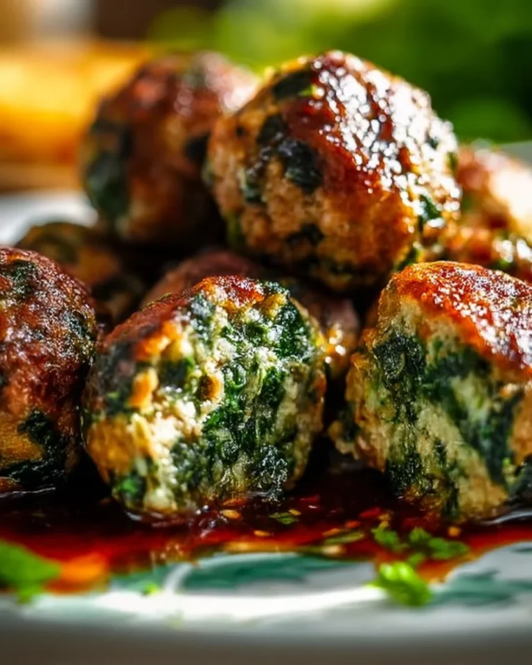 Easy spinach garlic meatballs recipe with fresh ingredients