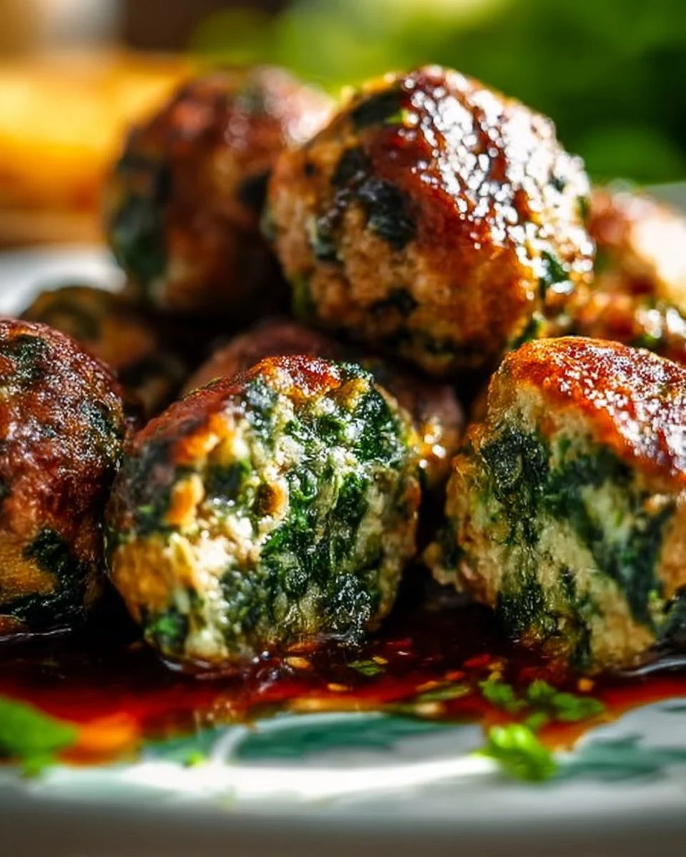 Easy spinach garlic meatballs recipe with fresh ingredients