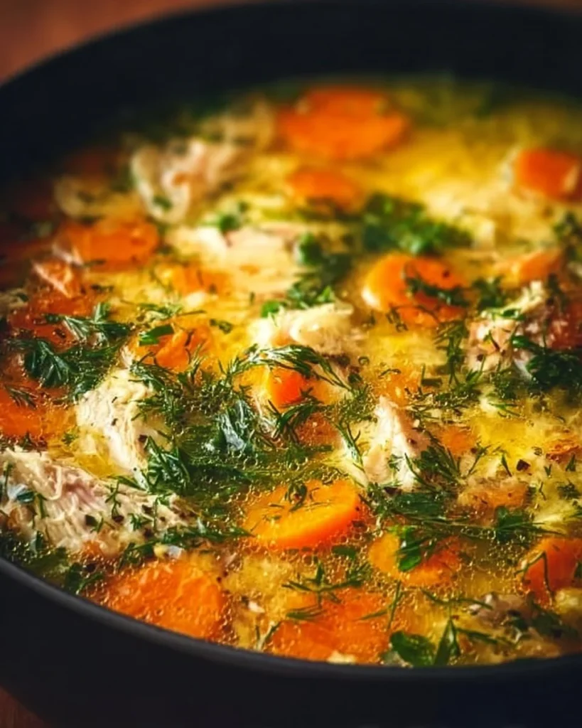 Delicious bowl of Greek Lemon Chicken Soup with fresh herbs and lemon slices.