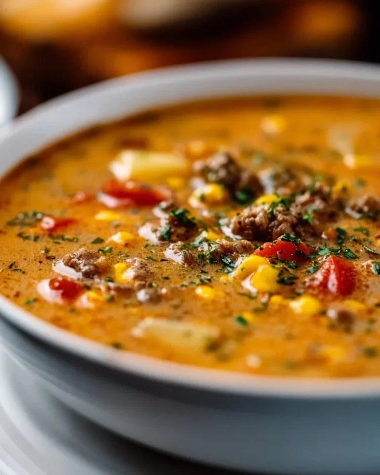 Bowl of homemade soup with fresh herbs and vegetables