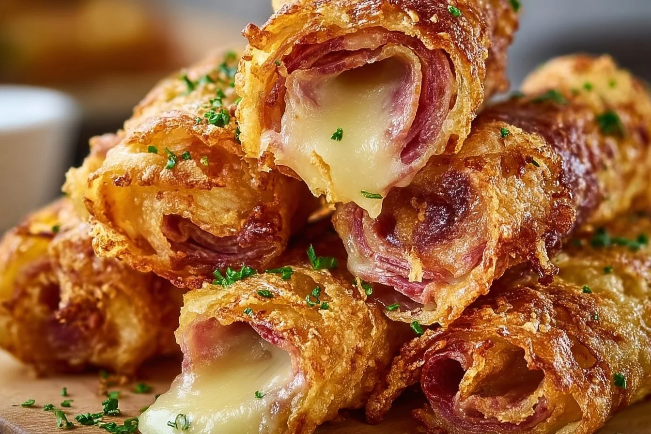 Keto Crispy Reuben Roll-Ups with toppings served on a plate